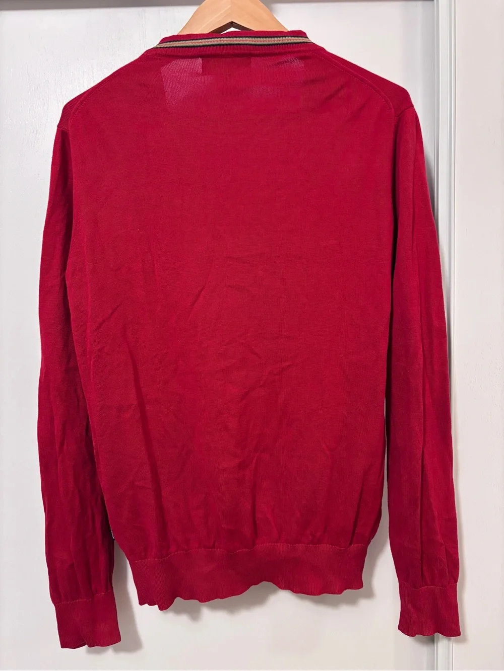 Barbour Mens Cardigan Size Large Red Stripes Trim Pocket Academia Preppy Varsity